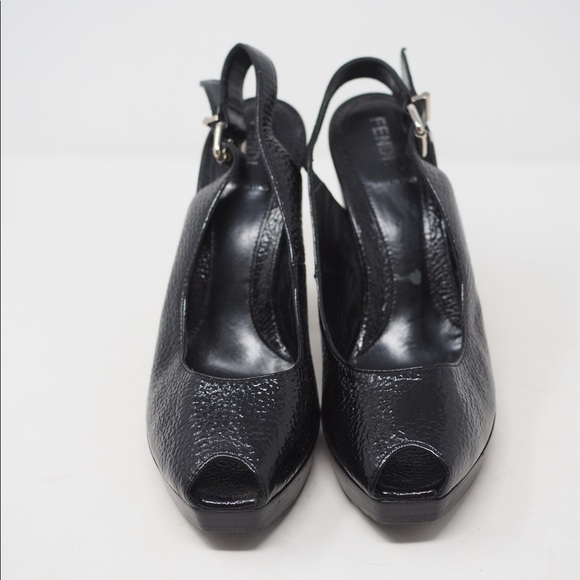 Fendi Leather Peep Toe Sling Back Cone Heel Women Size 39.5 - Picture 3 of 10